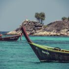 brown and green gondola on body of water