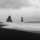 seashore in grayscale photography