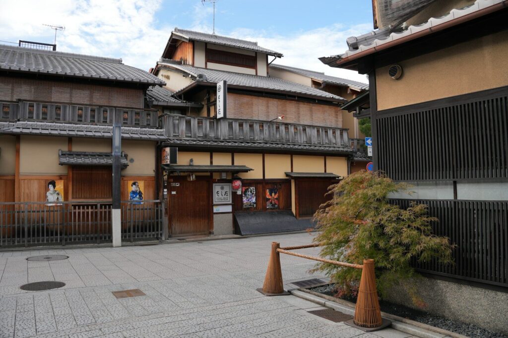 Machiya townhouses along a street in Gion, Kyoto