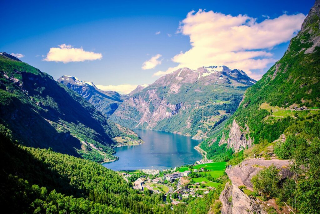 Fjord and mountain village in Norway