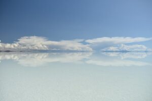 Salar de Uyuni salt flat mirroring the sky and clouds after rain