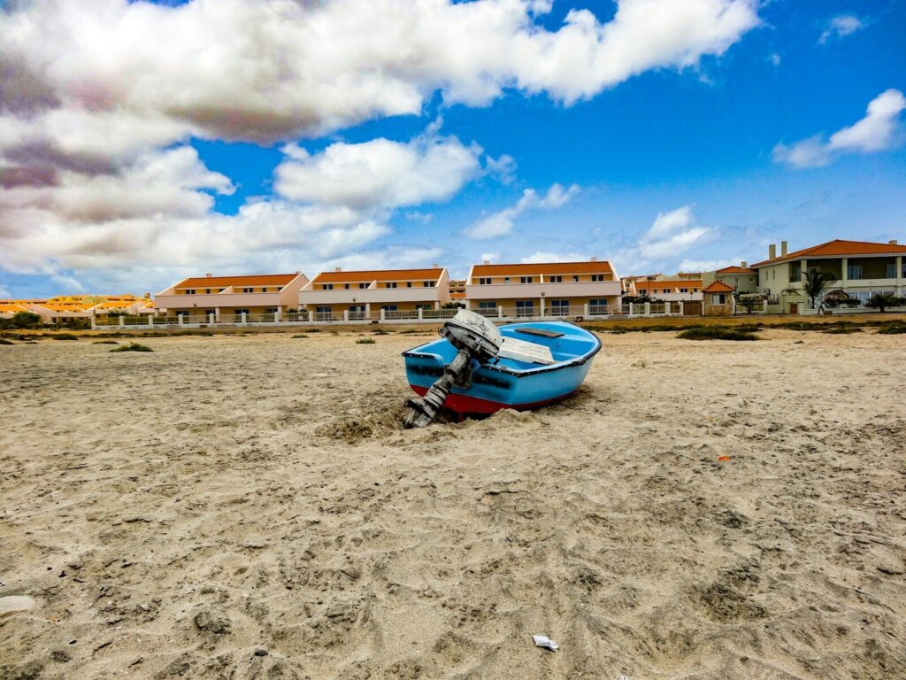 Fishing boat on a sandy beach in Cape Verde